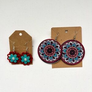 Turquoise & Red Floral Drop Earrings - Women Accessories
